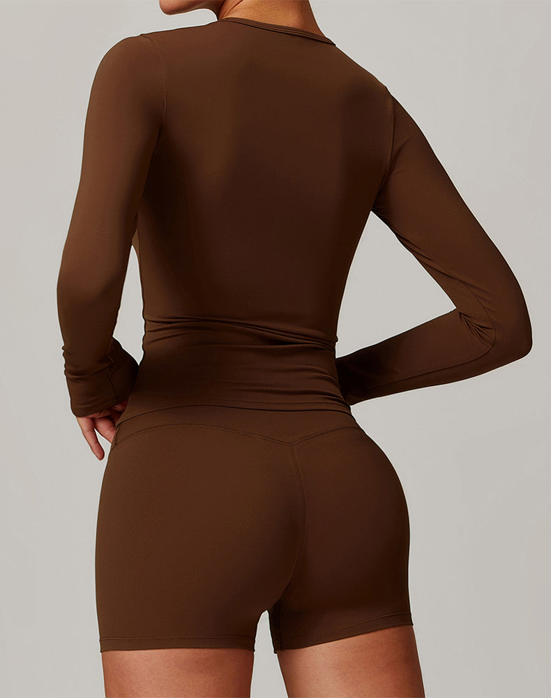 Crewneck Long Sleeve Shirt Basic Tees Slim Fit Crop Tops