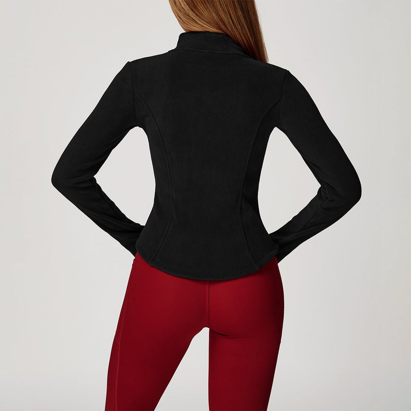 Full Zip Fleece Jacket Long Sleeve Coat with Pockets