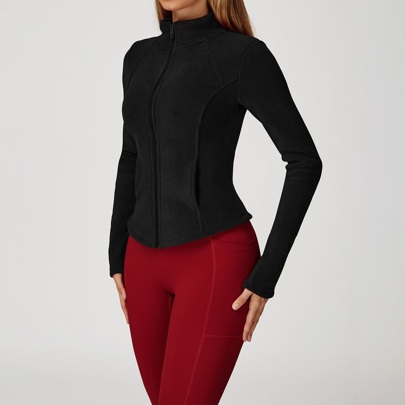 Full Zip Fleece Jacket Long Sleeve Coat with Pockets