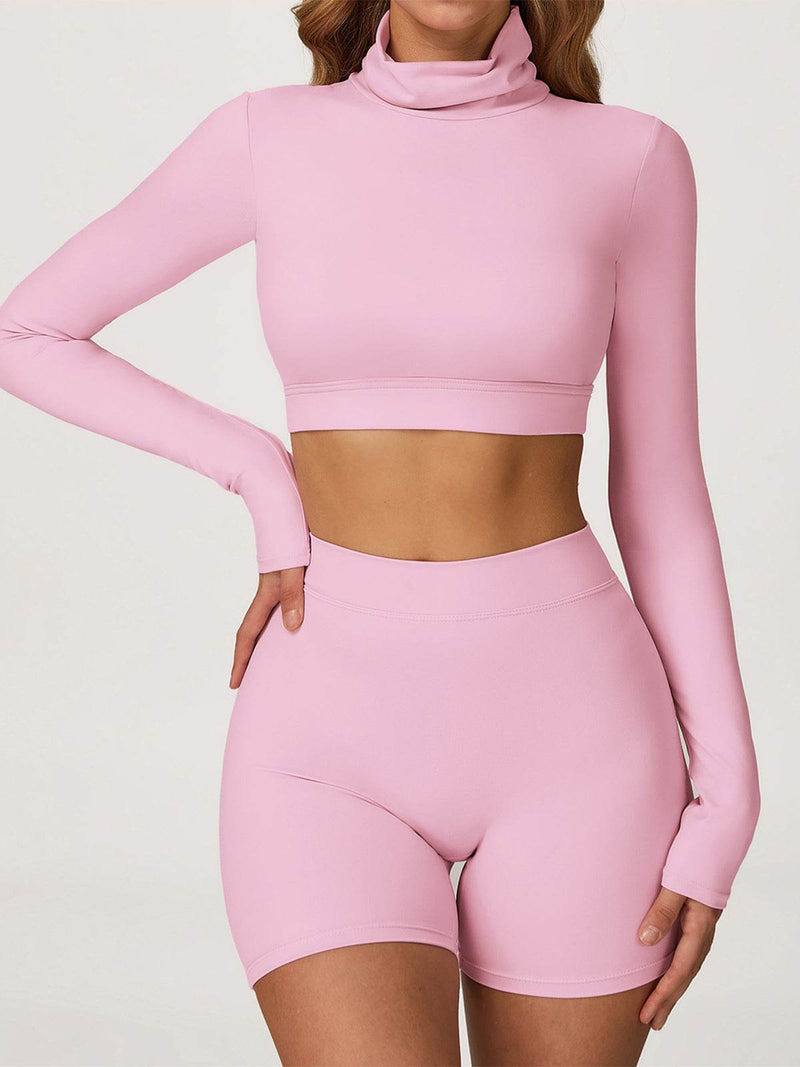 Sport Set with Turtleneck Long Sleeve Crop Top and Short