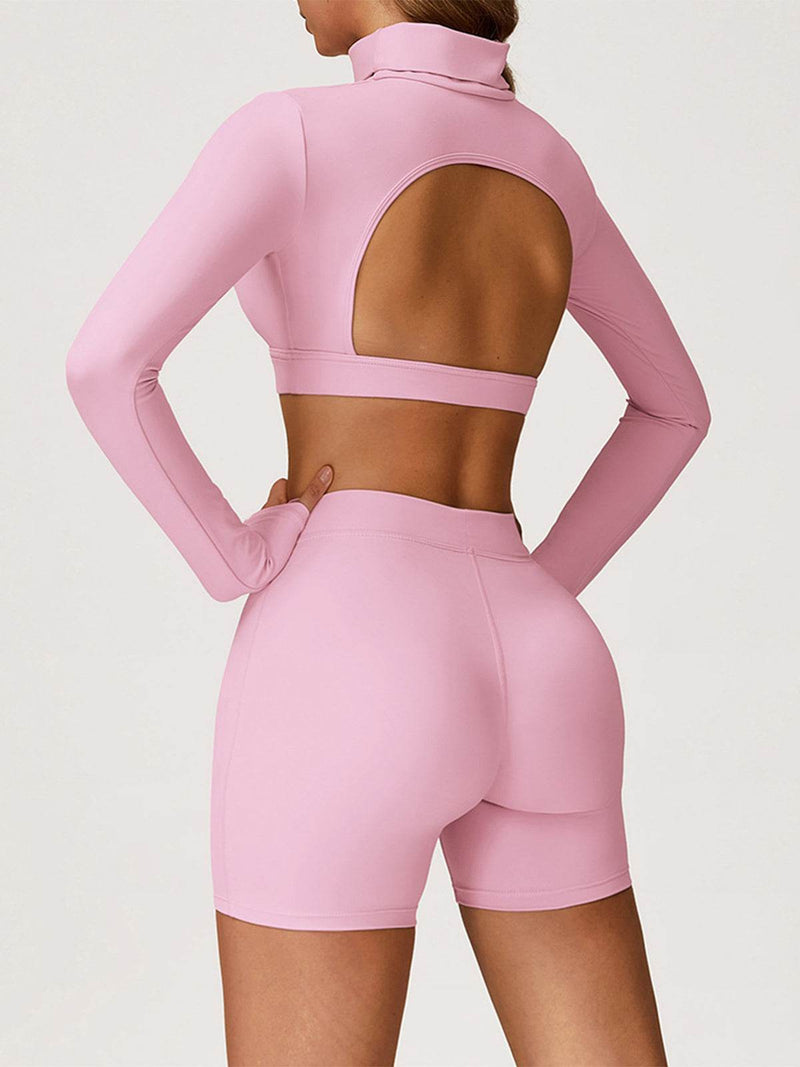 Sport Set with Turtleneck Long Sleeve Crop Top and Short