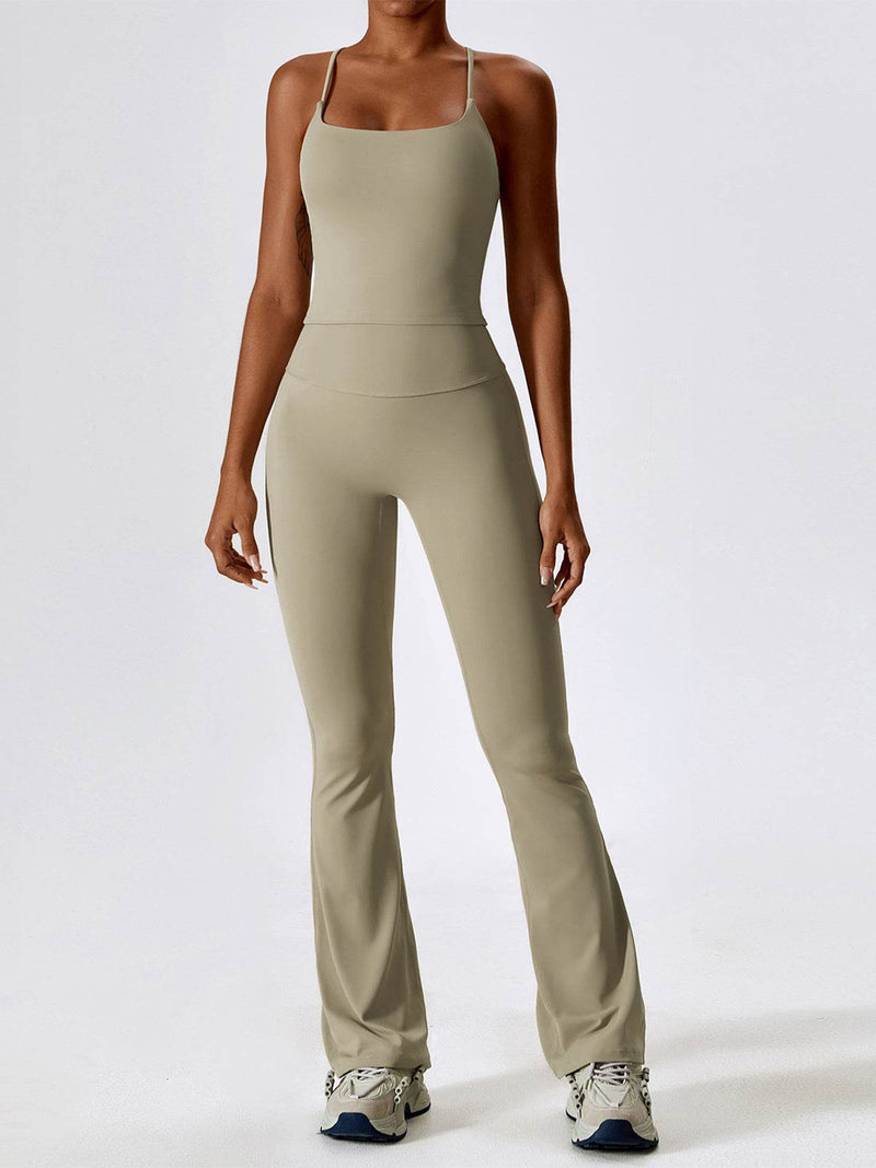 Sport Set with Crossover Strap Tank Top and Flared Pant