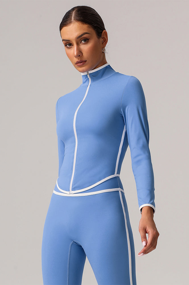 Full Zip Athletic Jacket Contrast Color Running Coat