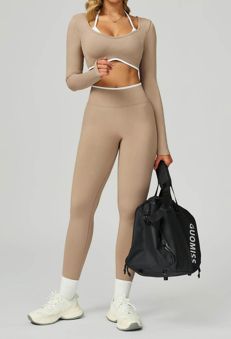 Sport Set with Color Block Long Sleeve T-Shirt and Legging