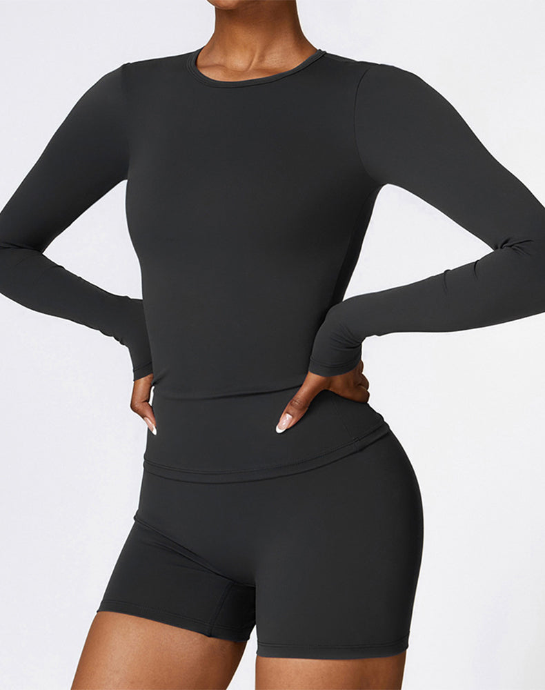 Crewneck Long Sleeve Shirt Basic Tees Slim Fit Crop Tops