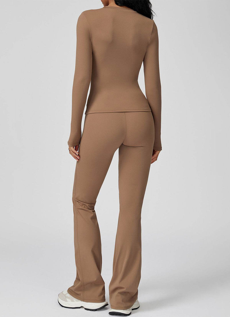 Sports Wear with Long Sleeve T-Shirt and Flared Leg Pants