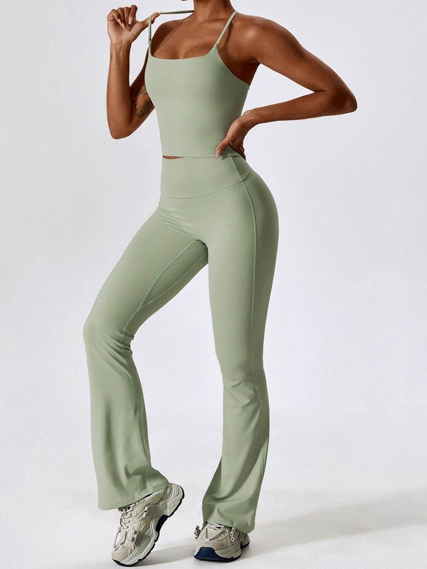 Sport Set with Crossover Strap Tank Top and Flared Pant