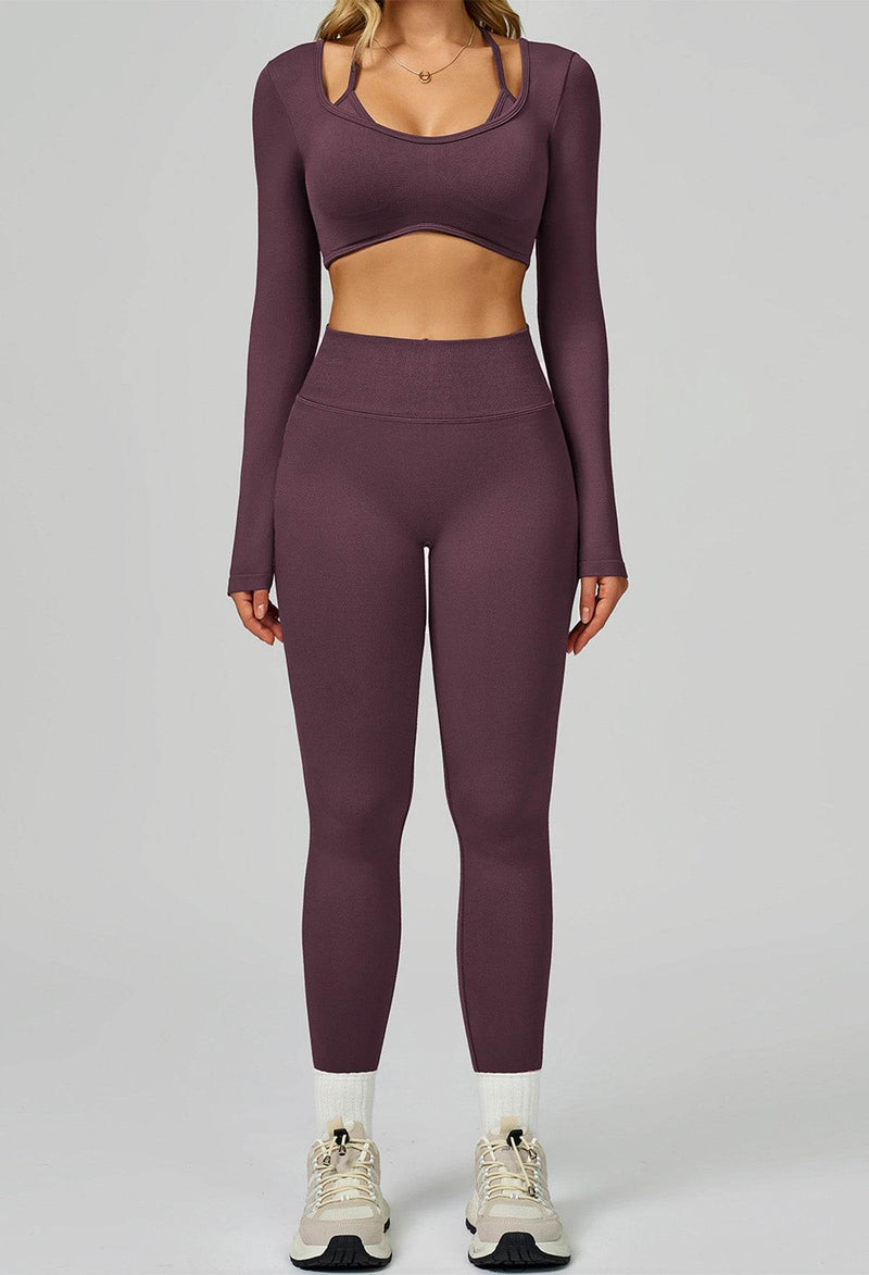 Sport Set with Color Block Long Sleeve T-Shirt and Legging