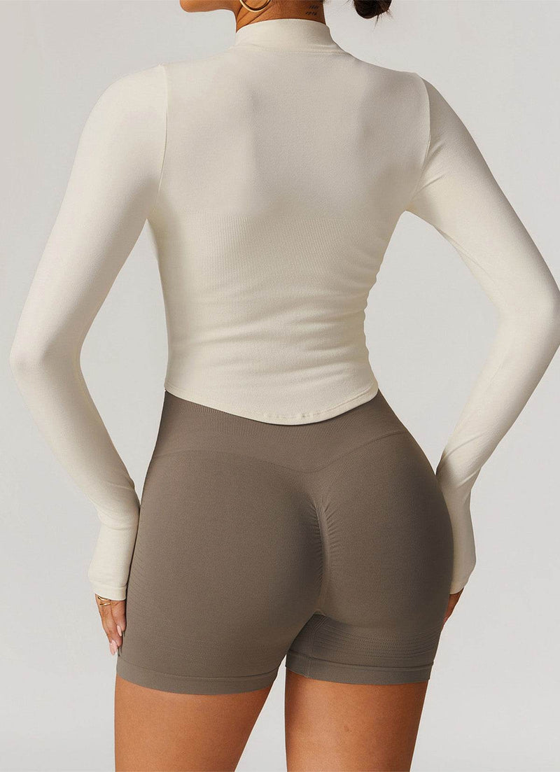 Full Zip Cropped Workout Jacket with Thumb Holes