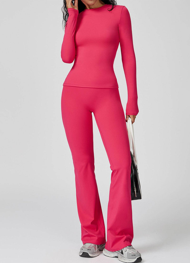 Sports Wear with Long Sleeve T-Shirt and Flared Leg Pants