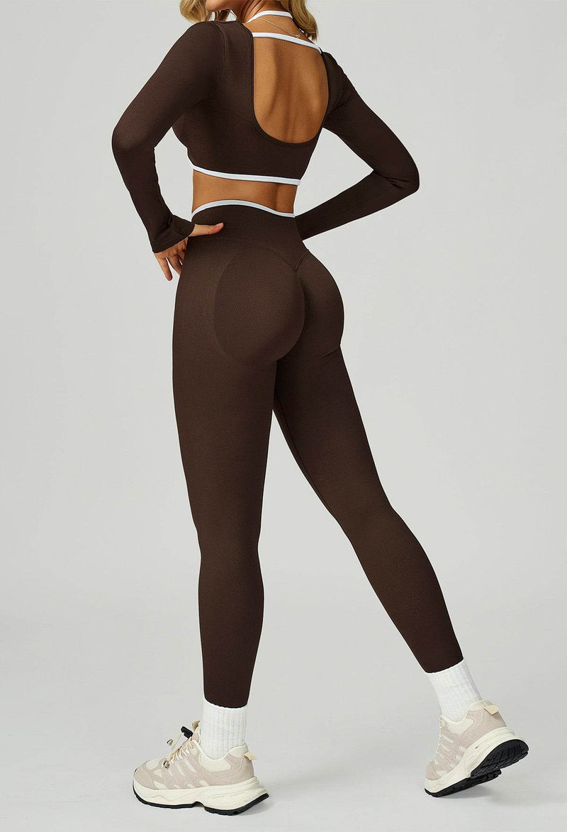 Sport Set with Color Block Long Sleeve T-Shirt and Legging