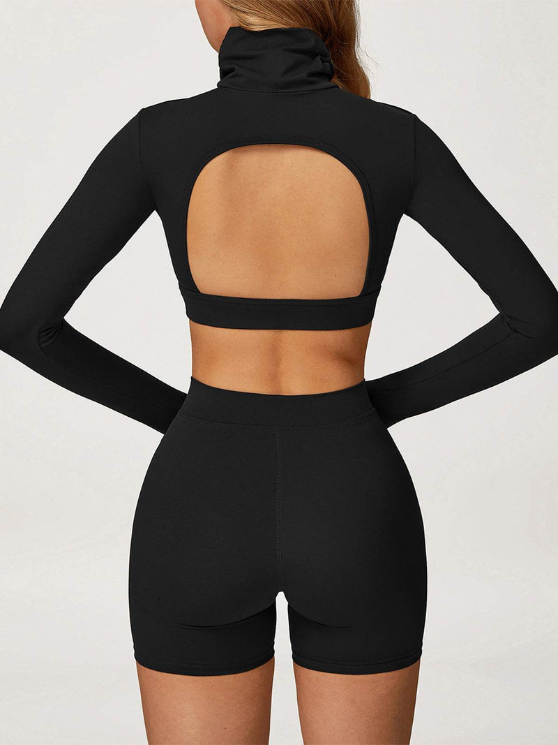 Sport Set with Turtleneck Long Sleeve Crop Top and Short