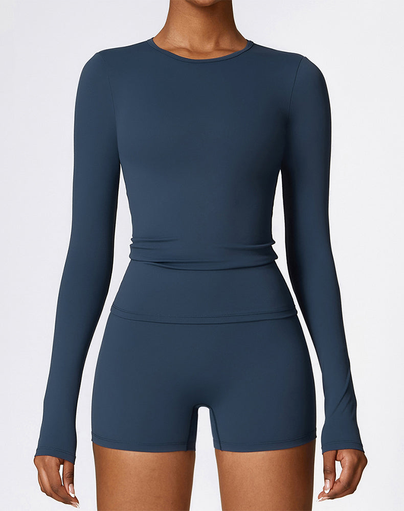 Crewneck Long Sleeve Shirt Basic Tees Slim Fit Crop Tops