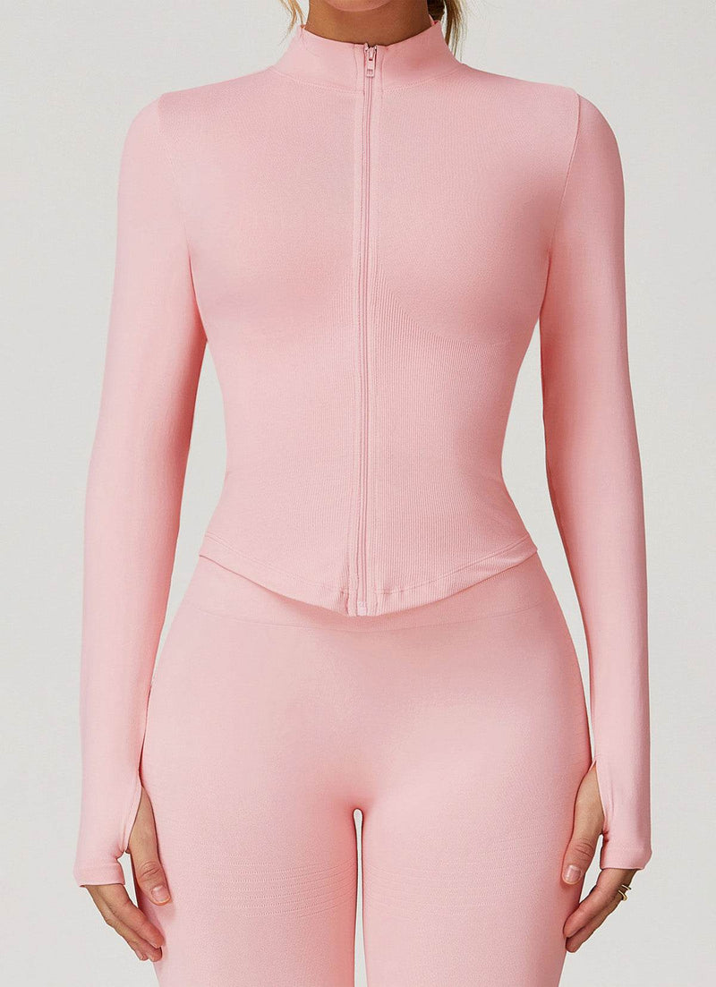 Full Zip Cropped Workout Jacket with Thumb Holes