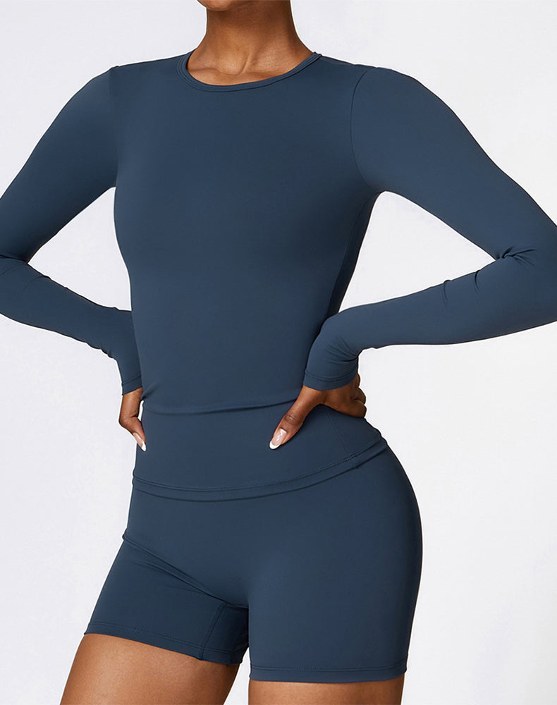 Crewneck Long Sleeve Shirt Basic Tees Slim Fit Crop Tops