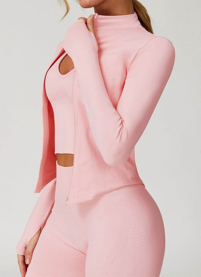 Full Zip Cropped Workout Jacket with Thumb Holes