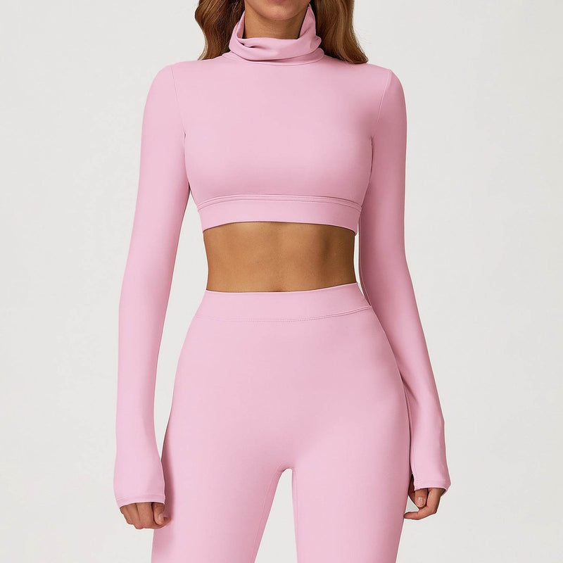 Backless Turtleneck Crop Top Long Sleeve Yoga T-Shirt