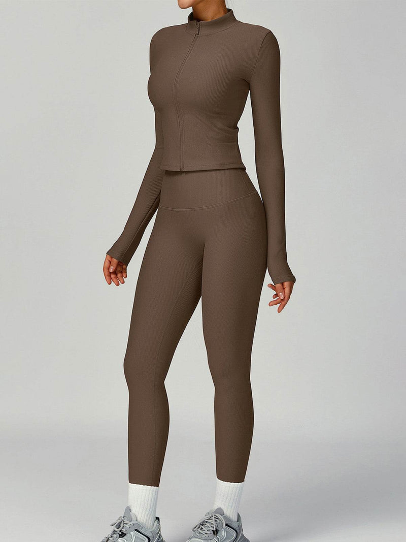 Ribbed Activewear Set with Running Jacket and Legging