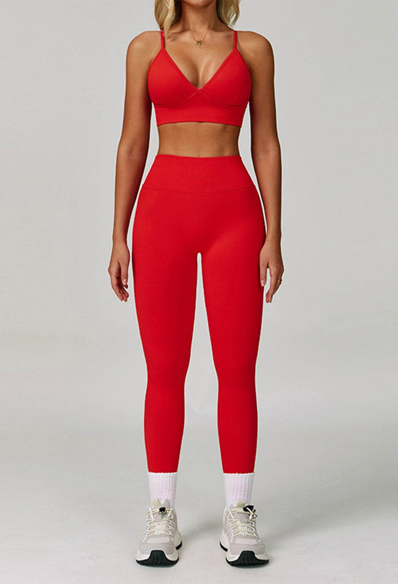 Activewear Set with V Neck Sports Bra and Legging