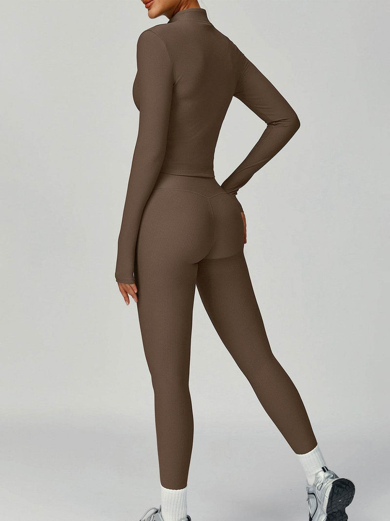Ribbed Activewear Set with Running Jacket and Legging