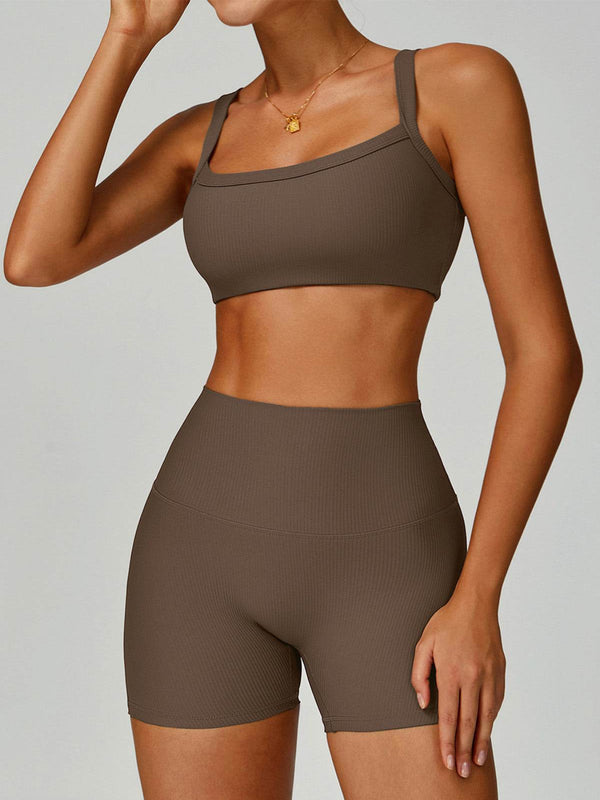 Ribbed Activewear Set with Sports Bra and Short