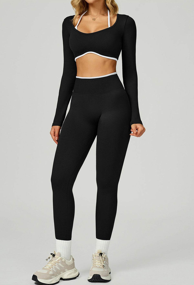 Sport Set with Color Block Long Sleeve T-Shirt and Legging