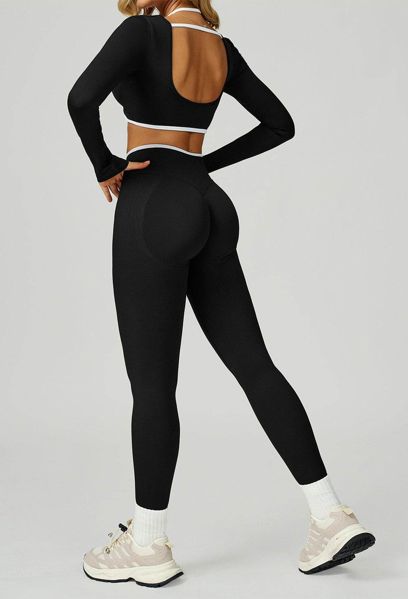 Sport Set with Color Block Long Sleeve T-Shirt and Legging