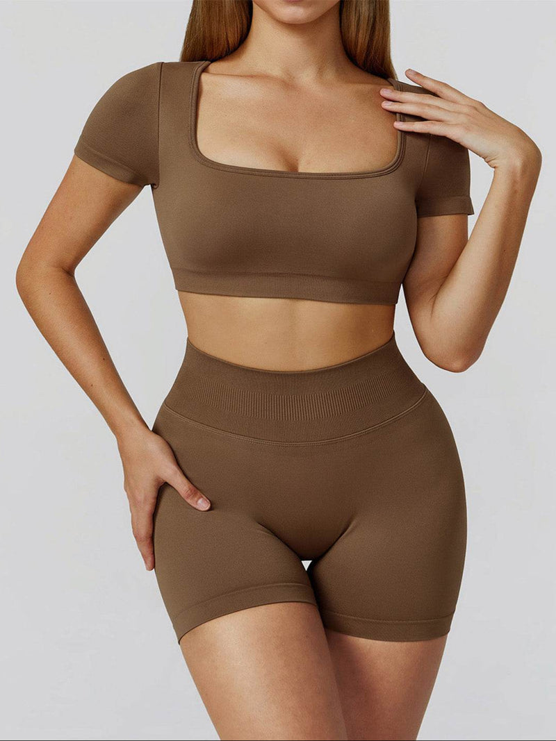 Athletic Wear with Short Sleeve Crop Top and Short