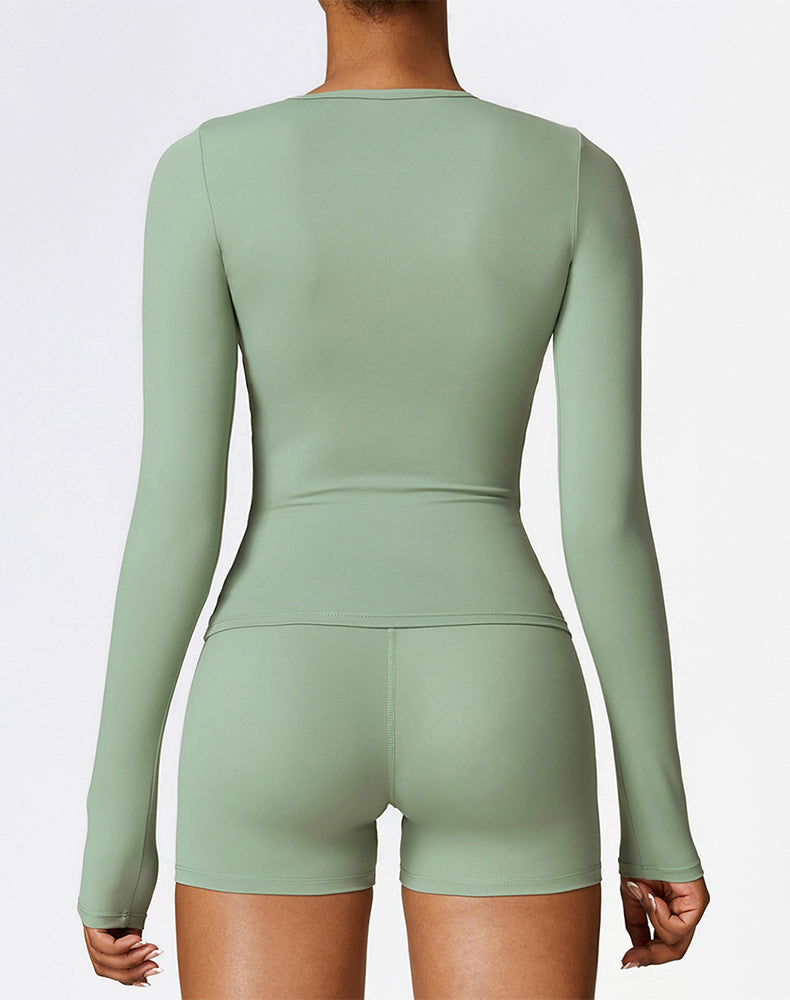 Crewneck Long Sleeve Shirt Basic Tees Slim Fit Crop Tops