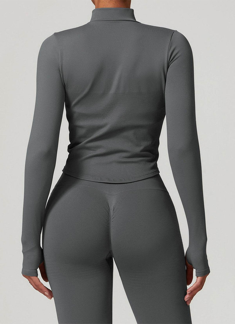 Full Zip Cropped Workout Jacket with Thumb Holes