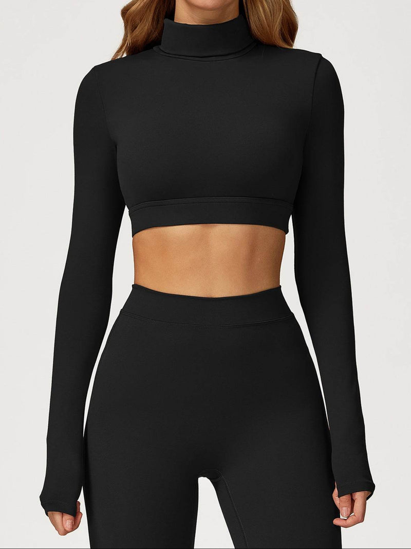 Backless Turtleneck Crop Top Long Sleeve Yoga T-Shirt