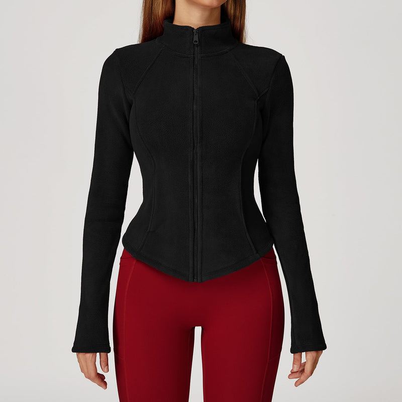 Full Zip Fleece Jacket Long Sleeve Coat with Pockets