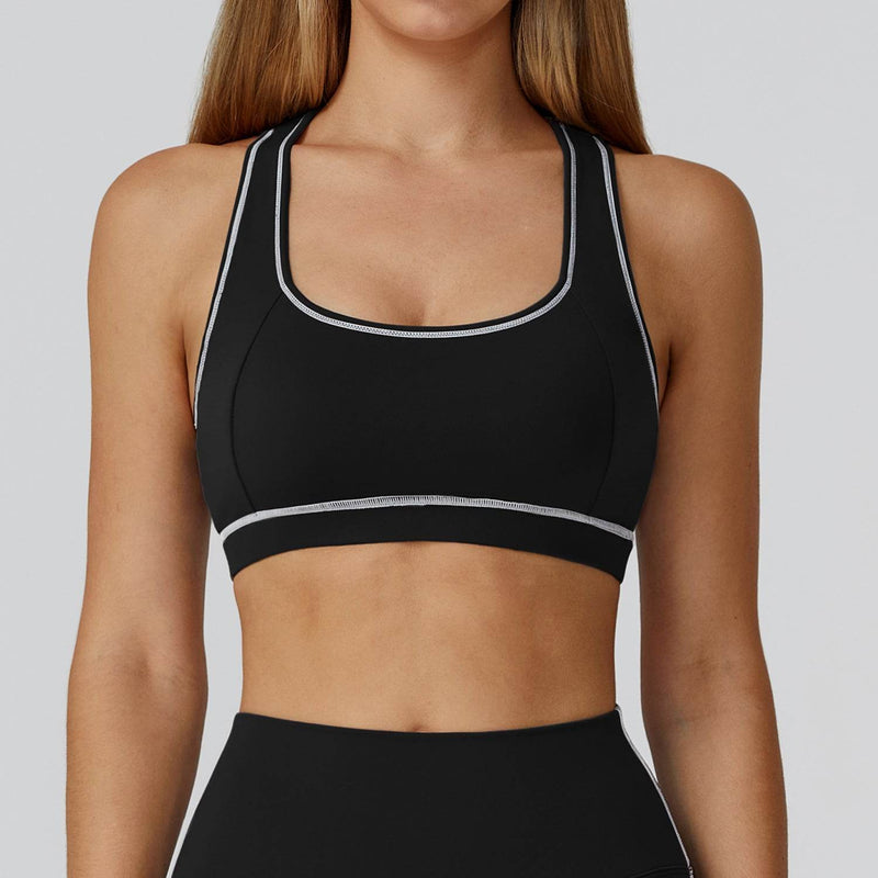 Color Block Racerback Sports Bra with Removable Pads