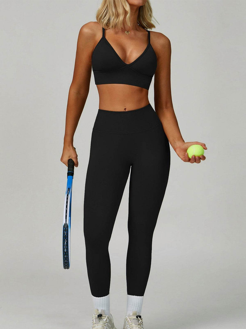 Activewear Set with V Neck Sports Bra and Legging