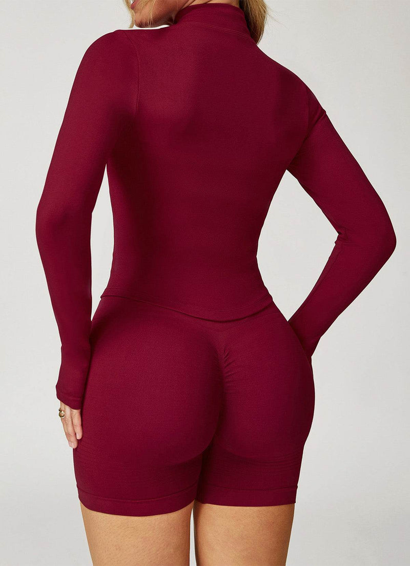 Full Zip Cropped Workout Jacket with Thumb Holes