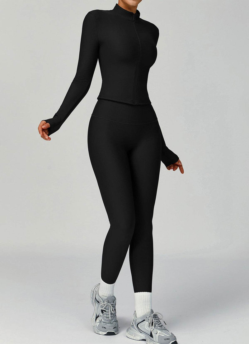 Ribbed Activewear Set with Running Jacket and Legging
