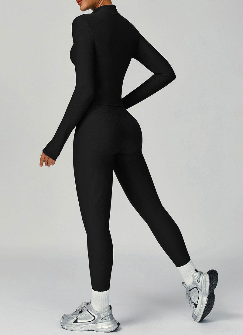 Ribbed Activewear Set with Running Jacket and Legging