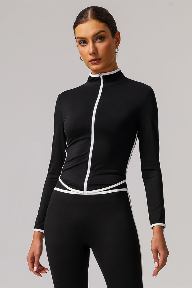 Full Zip Athletic Jacket Contrast Color Running Coat