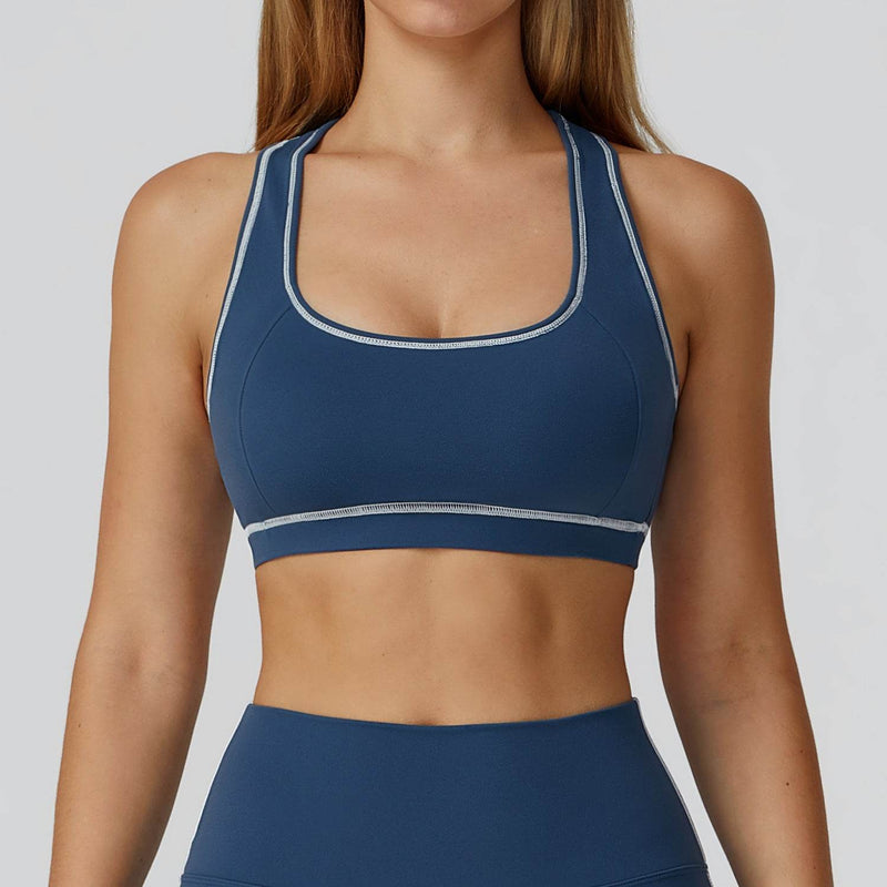 Color Block Racerback Sports Bra with Removable Pads