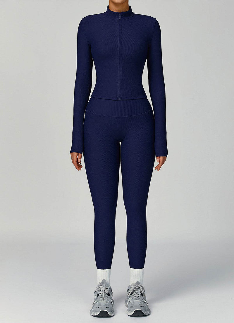 Ribbed Activewear Set with Running Jacket and Legging