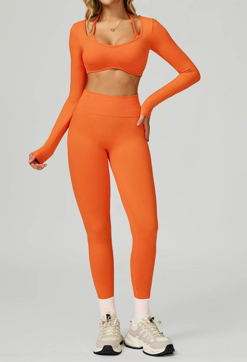 Sport Set with Color Block Long Sleeve T-Shirt and Legging