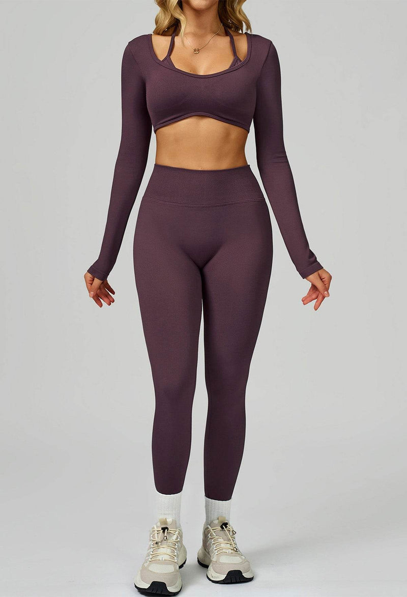 Sport Set with Color Block Long Sleeve T-Shirt and Legging