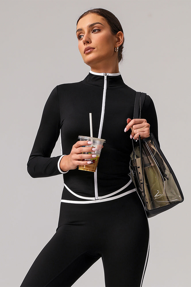 Full Zip Athletic Jacket Contrast Color Running Coat