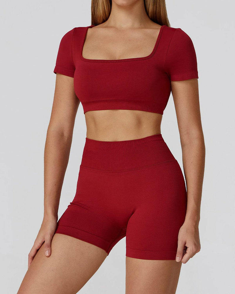 Athletic Wear with Short Sleeve Crop Top and Short