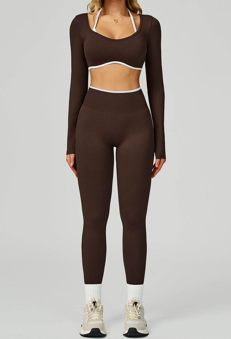 Sport Set with Color Block Long Sleeve T-Shirt and Legging