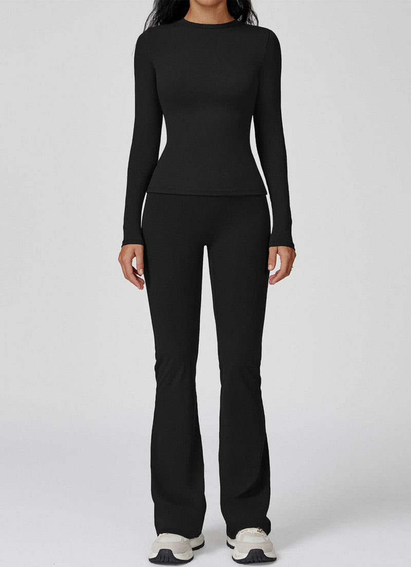 Sports Wear with Long Sleeve T-Shirt and Flared Leg Pants