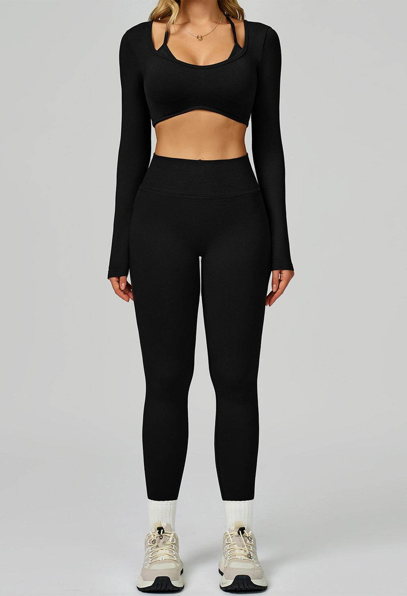 Sport Set with Color Block Long Sleeve T-Shirt and Legging