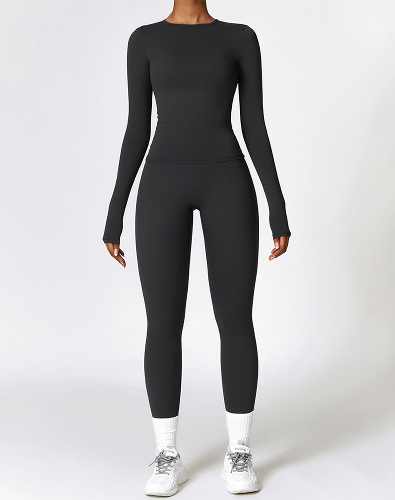 Athletic Wear with Long Sleeve Slim Fit T-Shirt and Legging