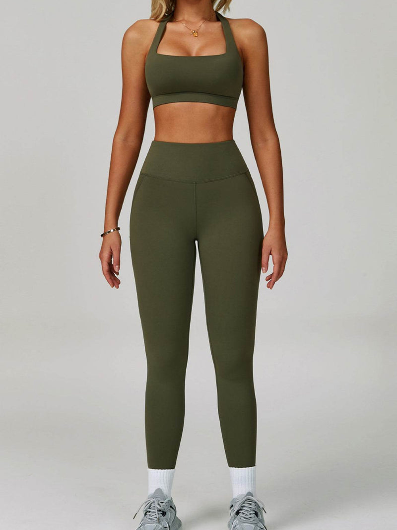 Activewear Set with Halter Sports Bra and Legging