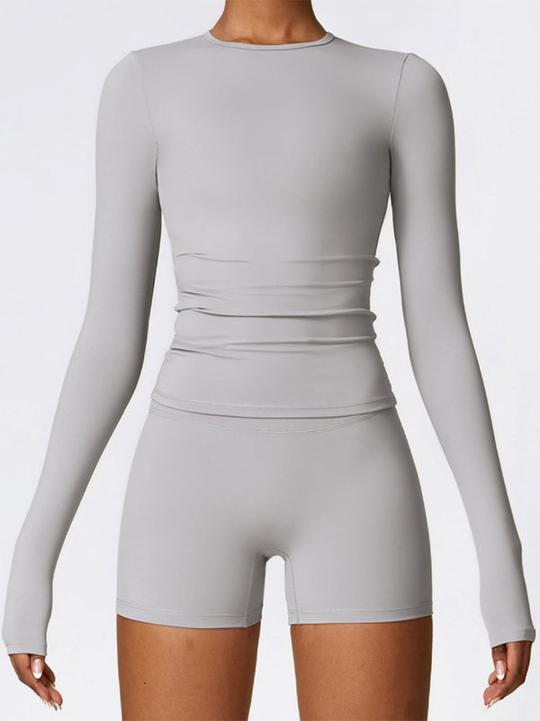 Crewneck Long Sleeve Shirt Basic Tees Slim Fit Crop Tops